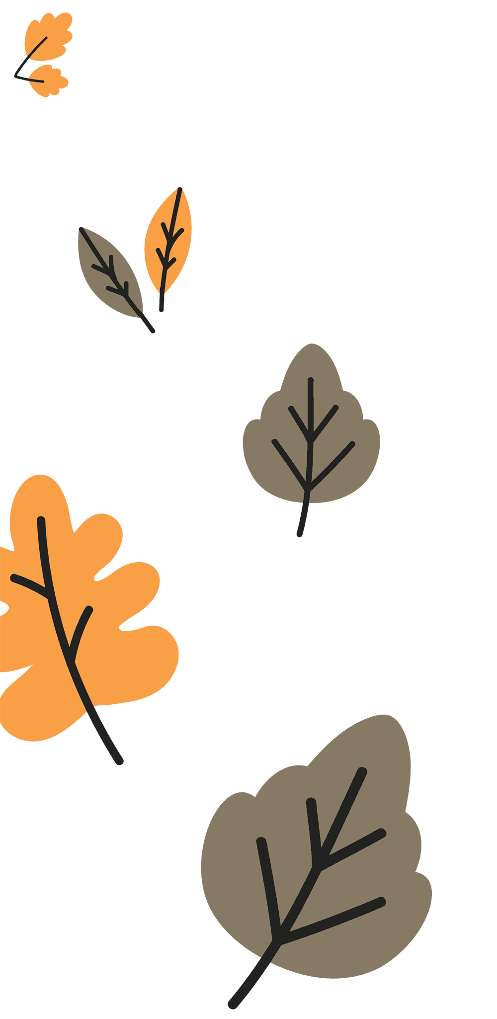 Illustrierte Herbstblätter in typischen Odenwald-Farbtönen, darunter Eichen- und Buchenblätter in Orange- und Brauntönen auf hellem Hintergrund.