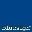Blaues Logo mit weißer Schrift „bluesign“, ein Zertifizierungssiegel für nachhaltige Textilien.